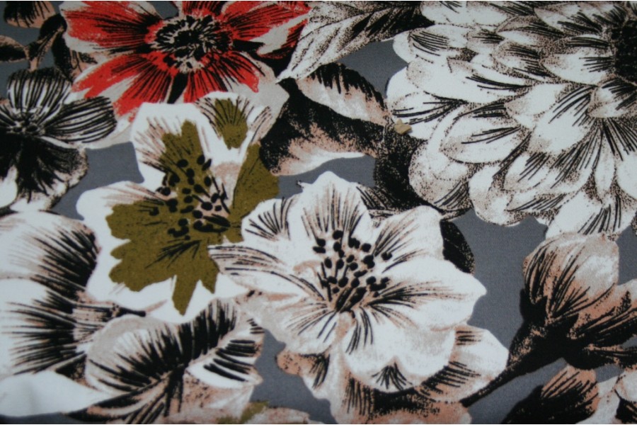 10cm Baumwollsatin STRETCH Blumen bedruckt    (Grundpreis € 12,00/m)